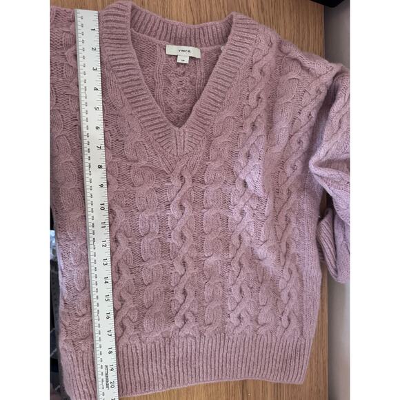 Vince Lilac Alpaca Wool Cable Knit Sweater S/P – Soft Cozy V-Neck Pullover - Picture 8 of 8